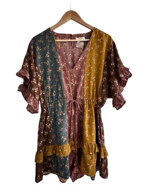 boho patchwork floral romper storia festival prairie earthy